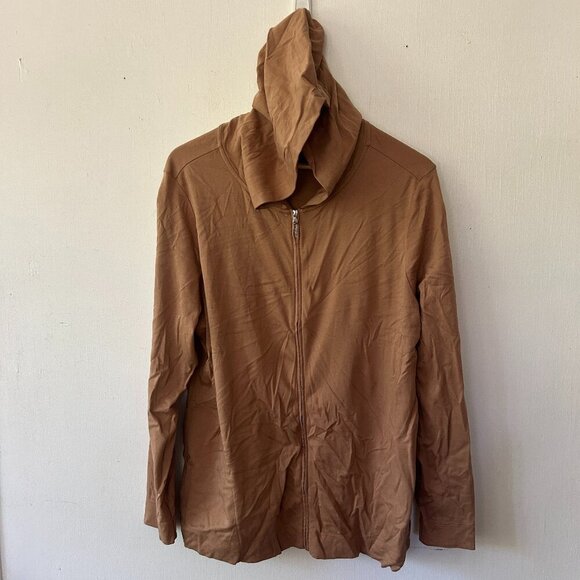 Isaac Mizrahi Tops - IsaacMizrahiLive Long Sleeve Full Zip Top Womens XL Brown Hooded Pockets